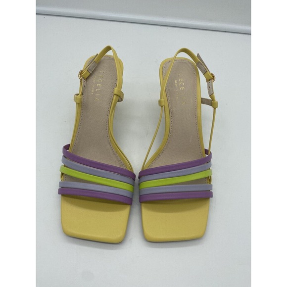 New‎ Cecelia New York Kasper Leather Heeled Slingback Sandals Multicolor Size 6M - Picture 3 of 7